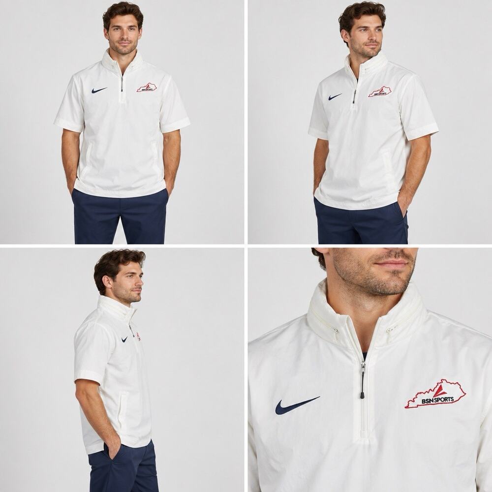 Nike Coaches Jacket Mens Medium White Short Sleeve Quarter Zip BSN Sports NWT